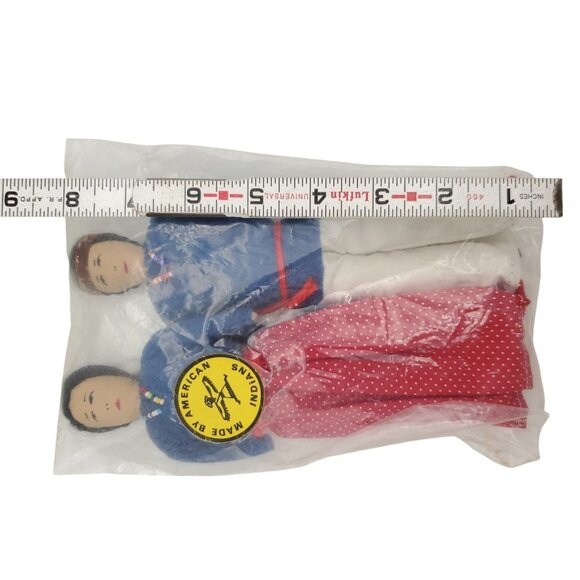 Handmade Native American Indian Cloth Dolls Set - Traditional Attire - Approx. 8 - Picture 5 of 5